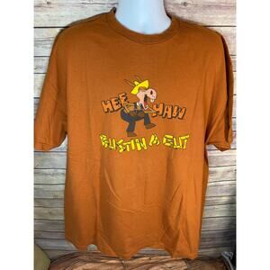 Vintage Alstyle Hee Haw “Bustin’ A Gut” T‑Shirt — Burnt Orange — Men’s 2XL